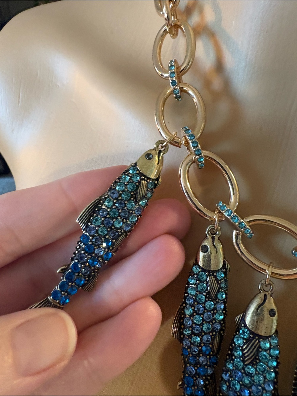NWT Betsey Johnson Mermaid Jewels Crystal Sardine Fish Fringe Necklace - Picture 2 of 7
